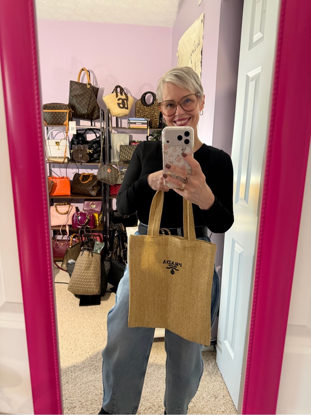 Gift with purchase Prada Natural Beige Jute Tote with Black Logo - Picture 2 of 12
